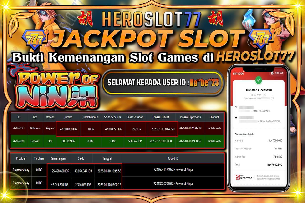 HEROSLOT77 JACKPOT SLOT POWER OF NINJA Rp47.000.000.- LUNAS!!!